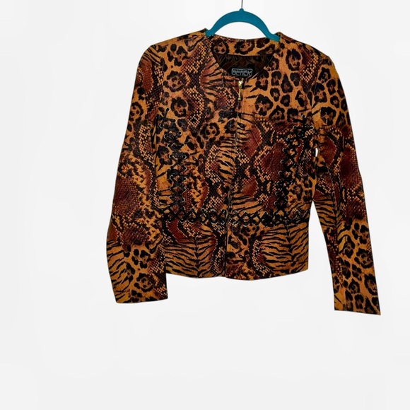 Berek 100% leather animal print cheetah jacket blazer S small vintage retro - Picture 1 of 5